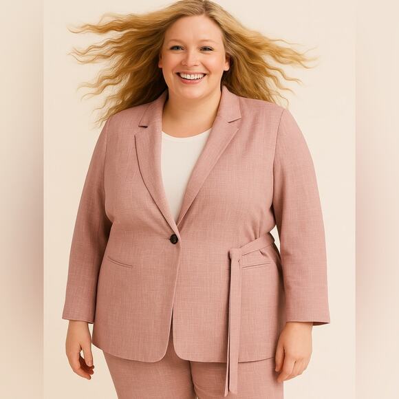 LAFAYETTE 148 NEW YORK One Button Blazer Jacket Pink Linen Pockets Belt XL NEW - Picture 9 of 9